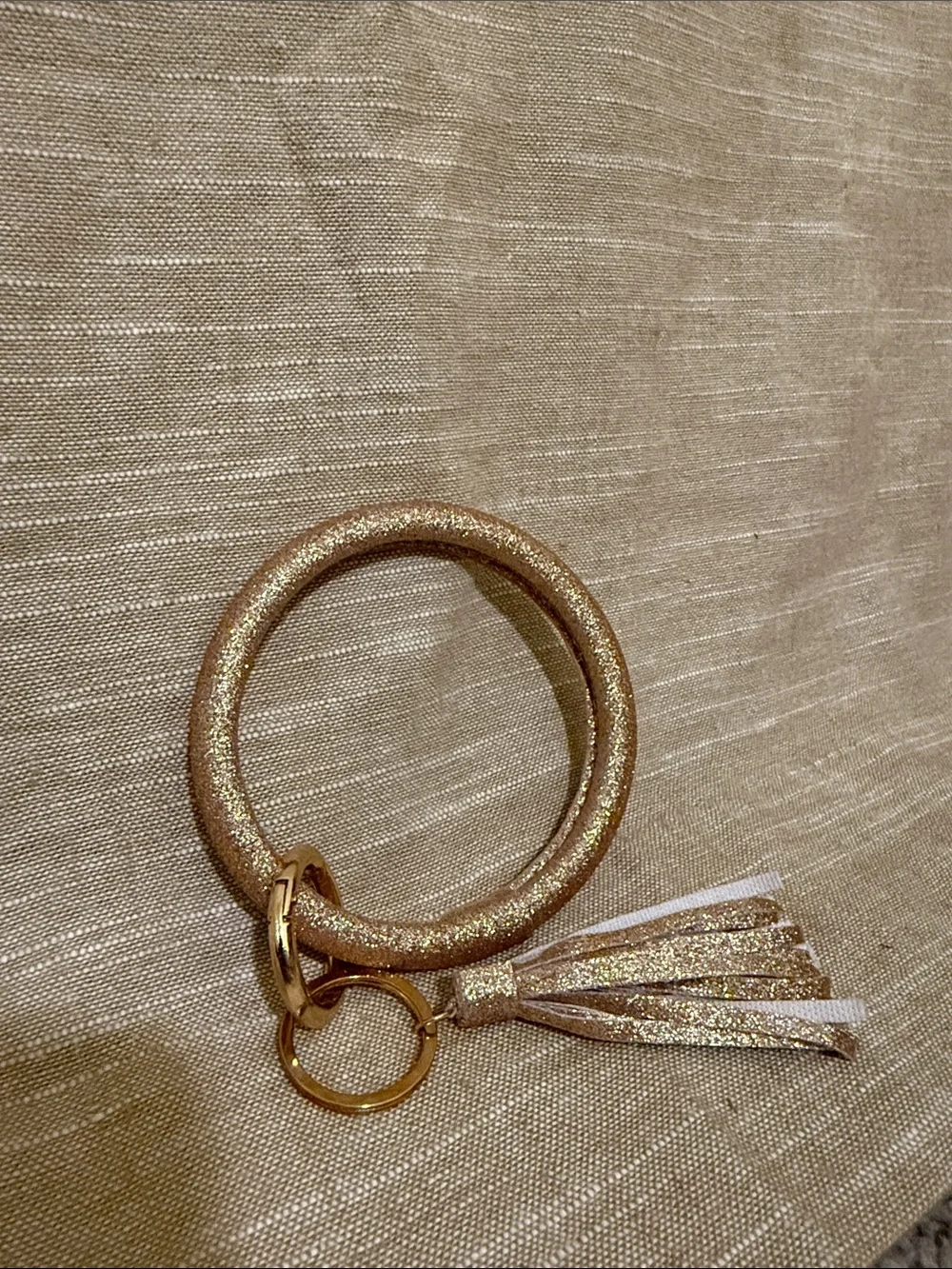Rose Gold Glitter Tassel Wrist Keyring Bracelet